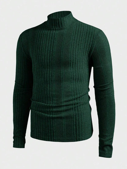 Herren Pullover Strick Hochkragen Rippoptik