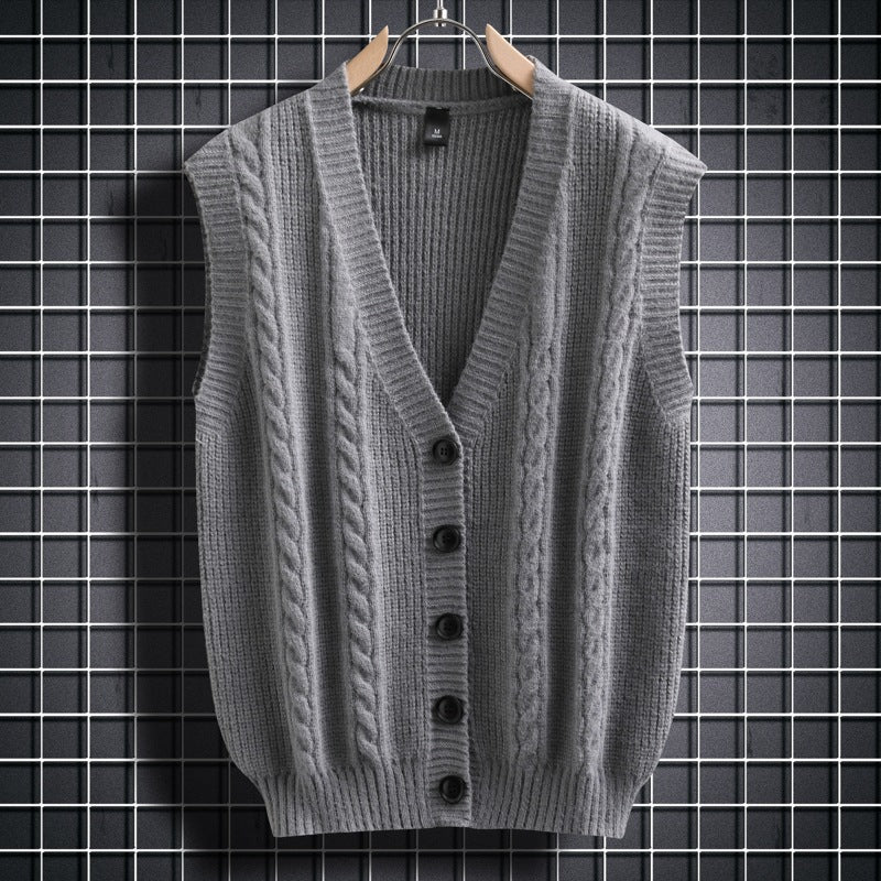 Herren Strickjacke Ärmellos Zopfmuster Elegantes Design