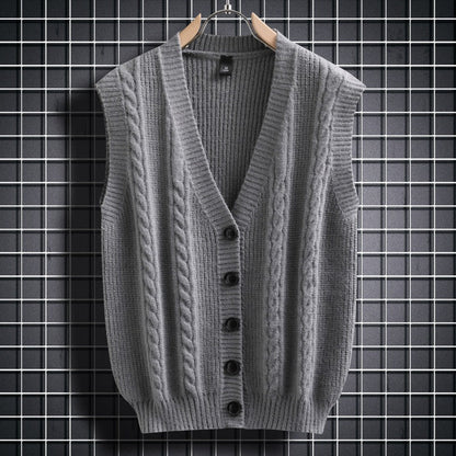 Herren Strickjacke Ärmellos Zopfmuster Elegantes Design