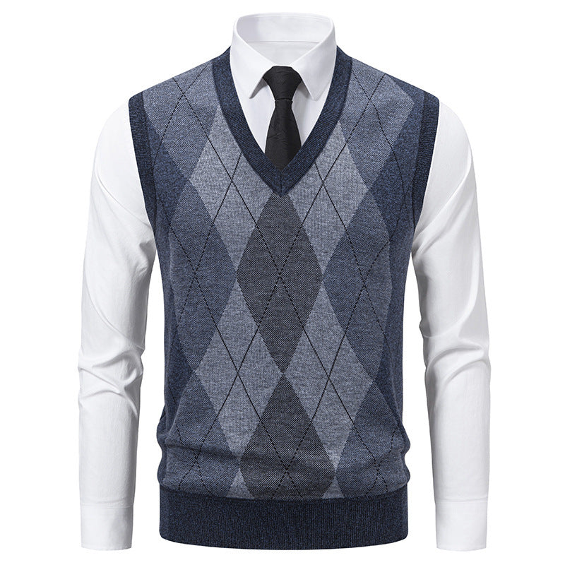 Herren Pullover V-Ausschnitt Klassisches Rautenmuster