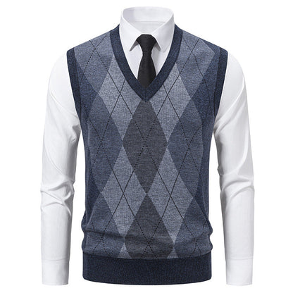 Herren Pullover V-Ausschnitt Klassisches Rautenmuster