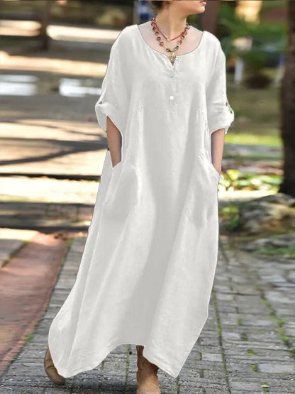 Damen Maxikleid Lässig mit Taschen und Knöpfen