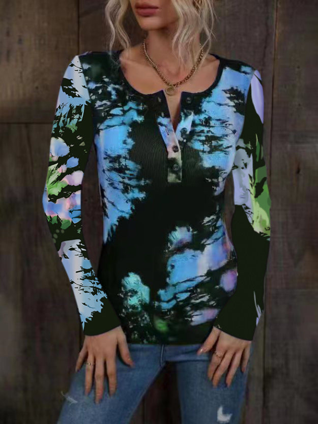 Damen Langarmshirt Bunt Farbverlauf Trendy