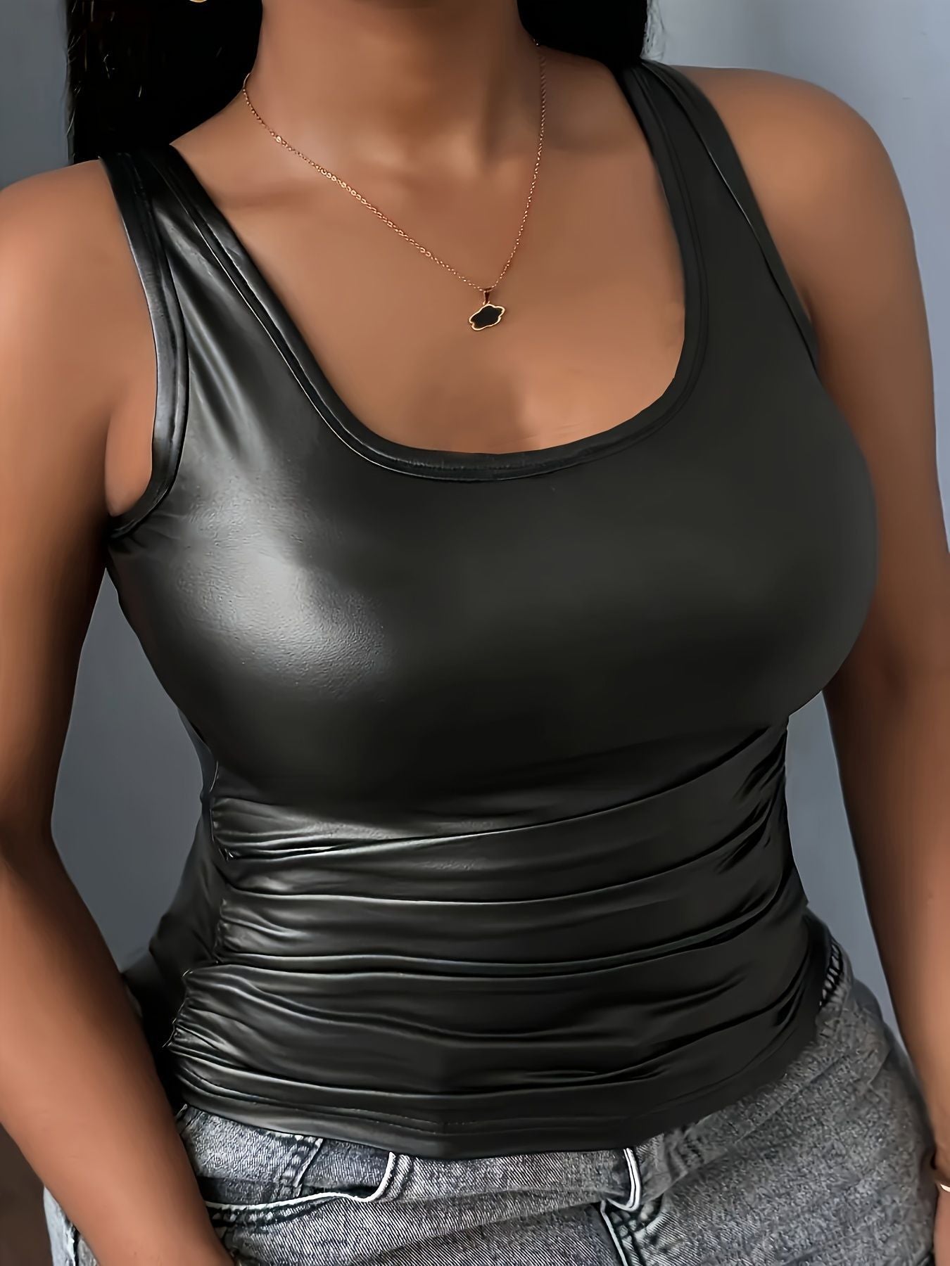 Damen Tanktop Glänzend Figurformend Elegant