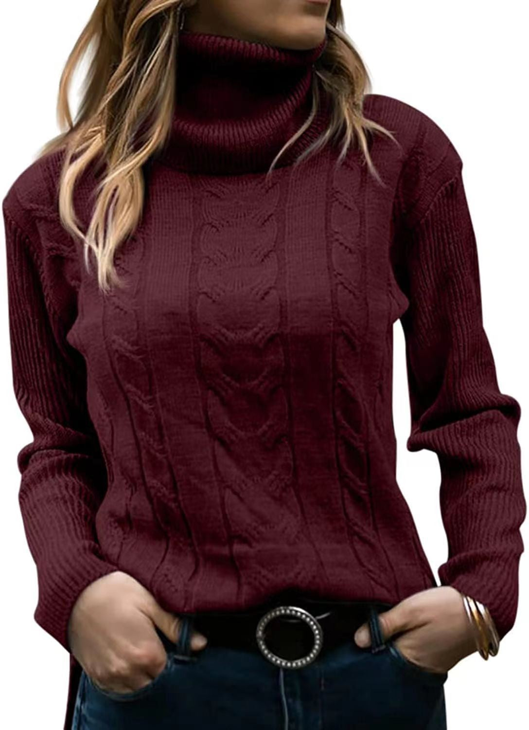 Damen Strickpullover Stehkragen Zopfmuster Elegent