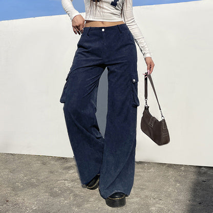 Damen Cordhose Bequem Cargo Stil