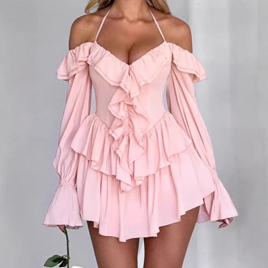 Sommerkleid Damen Rüschen Oben Ohne Schultern - IdealeKleiden