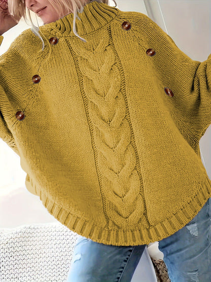 Damen Pullover Grobstrick Hochkragen Elegant
