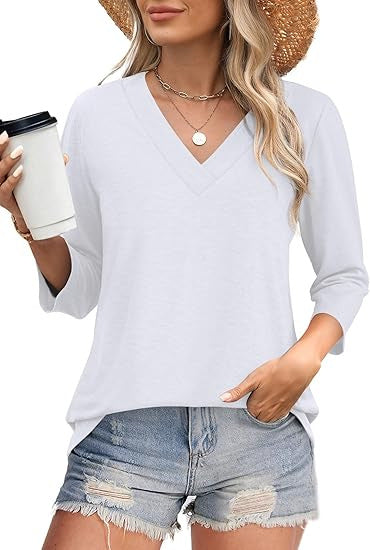 Damen Oberteil V-Ausschnitt Elegante Bluse