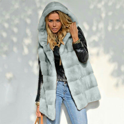 Damen Fleece-Jacke Mit Kapuze Warm Und Bequem