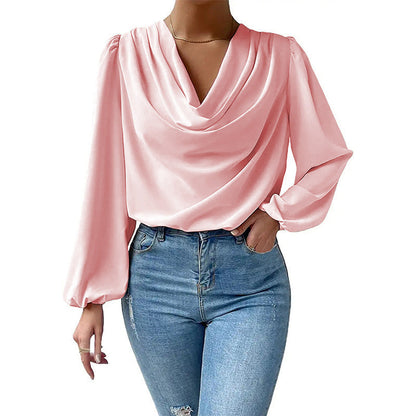 Elegante Damenbluse Langärmlig Asymmetrisch Chic