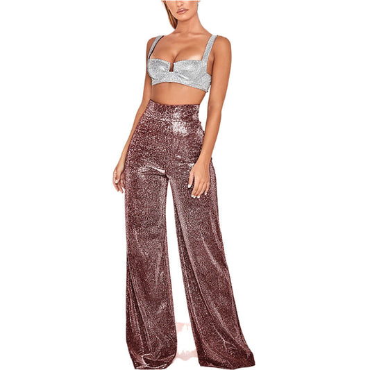 Glitzerndes Damen Zweiteiler Set Hochtailliert Elegant - IdealeKleiden