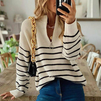 Damen Strickpullover Herbstlich Gestreift