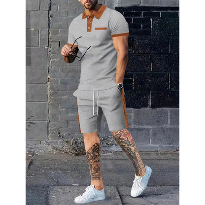 Herren Poloshirt Shorts Set Sportlich Kontrast Design