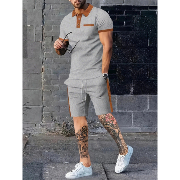 Herren Poloshirt Shorts Set Sportlich Kontrast Design