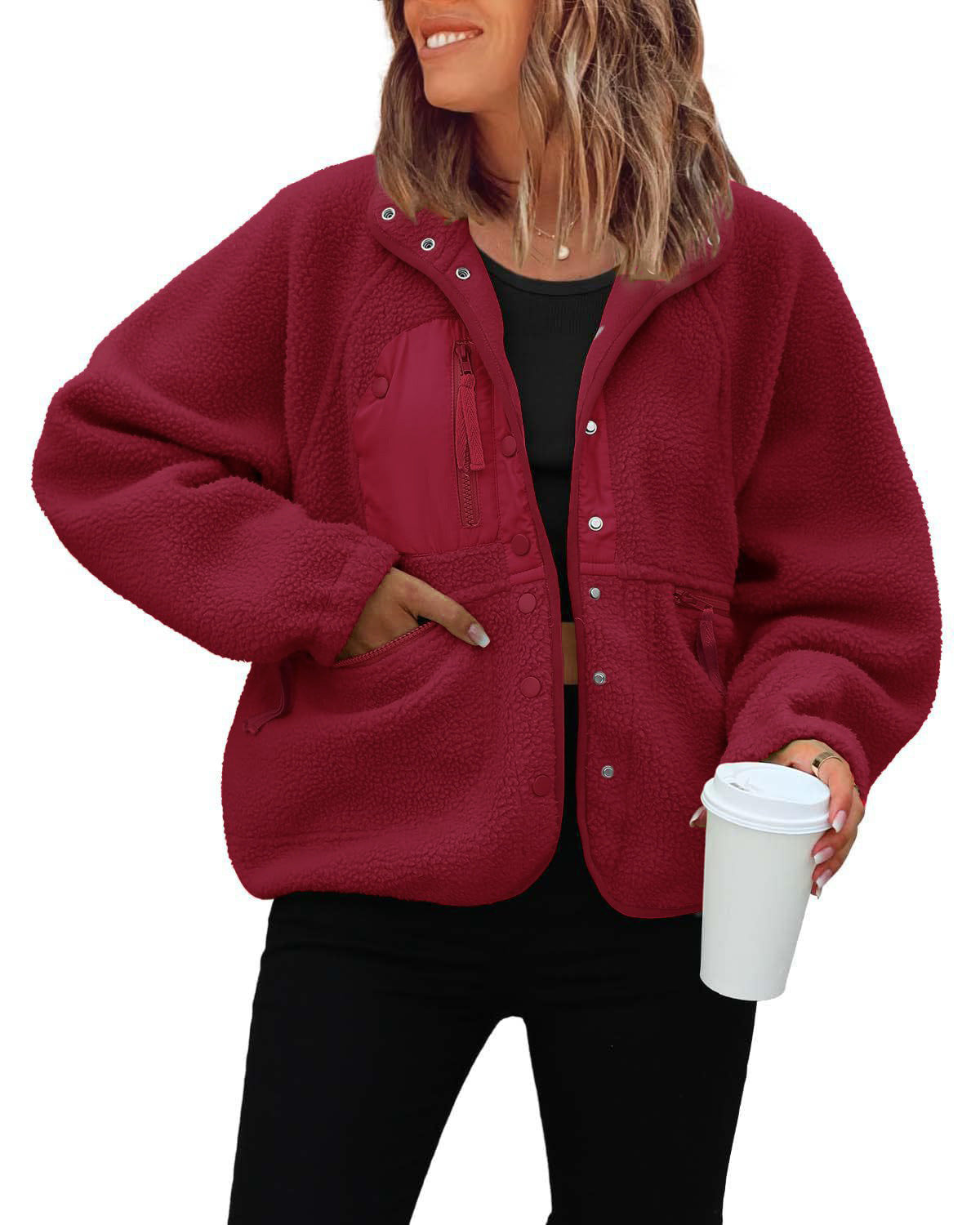Damen Fleecejacke Weich und Warm mit Taschen