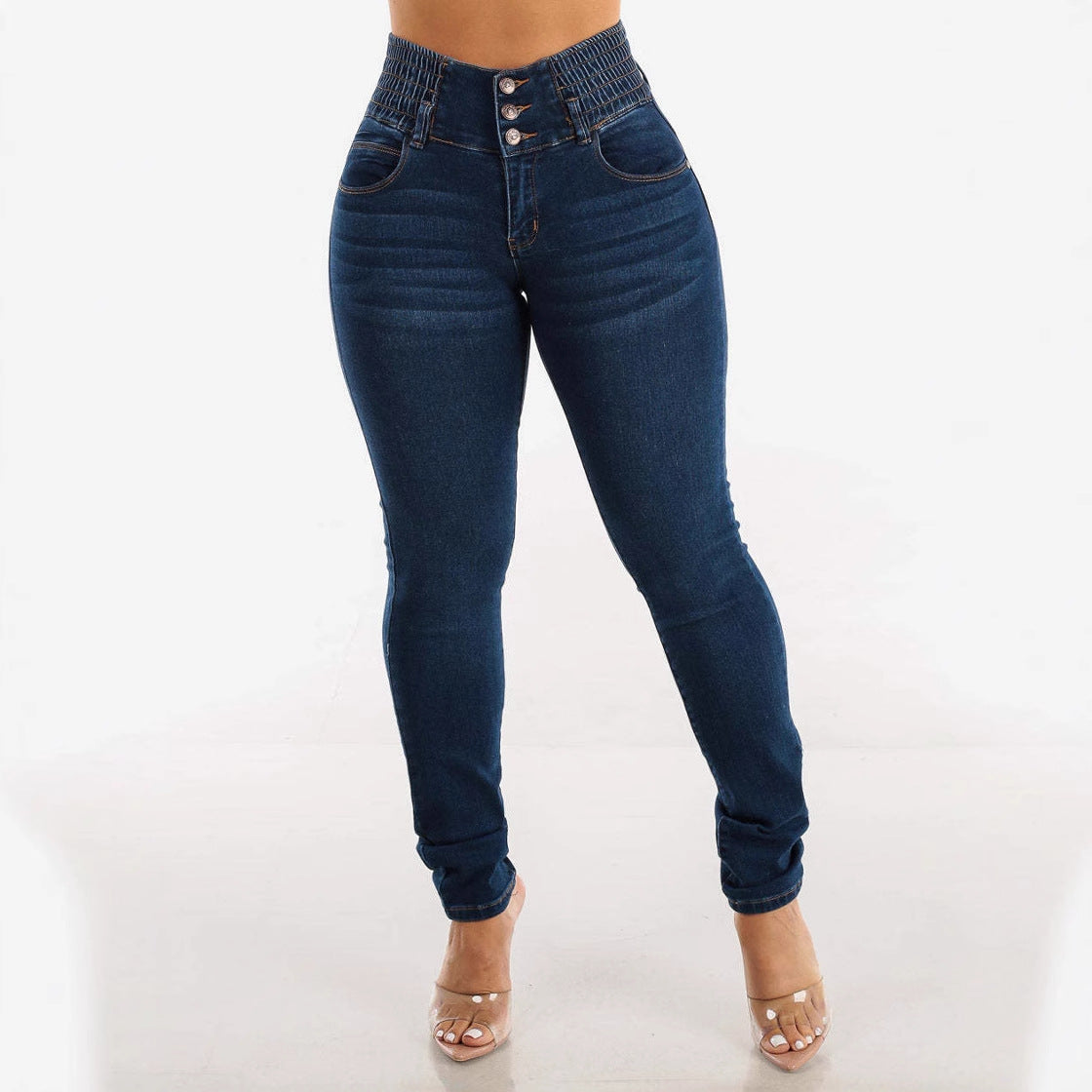 Damen High-Waist Skinny Jeans Stretch Elegant - IdealeKleiden
