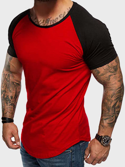 Herren Rundhals-Shirt Slim Fit Kontrast Ärmel