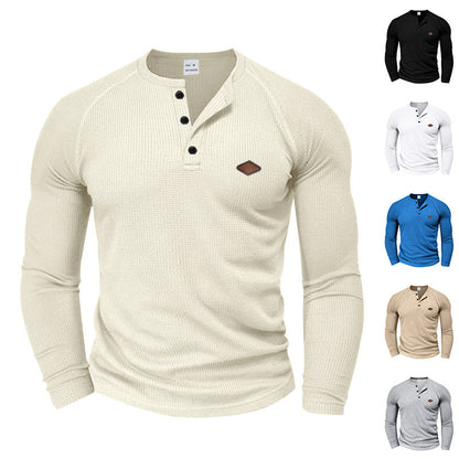 Herren Langarmshirt Strukturiert Modern Knopf Design - IdealeKleiden