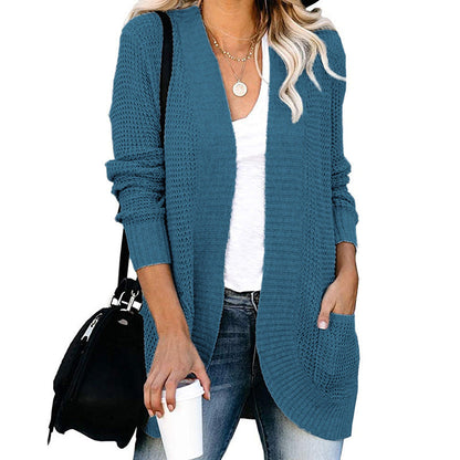 Damen Strickjacke Lässig Offene Front mit Taschen