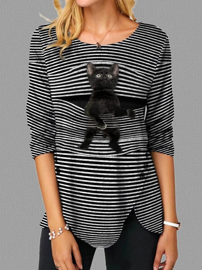 Damen T-Shirt Katzenmotive Relaxed Fit