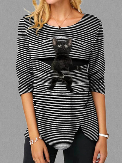 Damen T-Shirt Katzenmotive Relaxed Fit