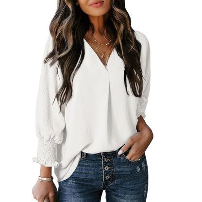 Damen Bluse V-Ausschnitt Rüschendetails Elegant