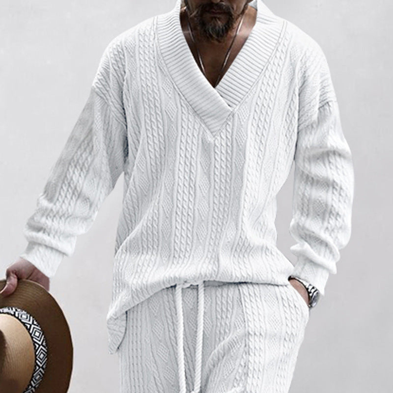 Herren Strickpullover Lässig V-Ausschnitt Kabel Look