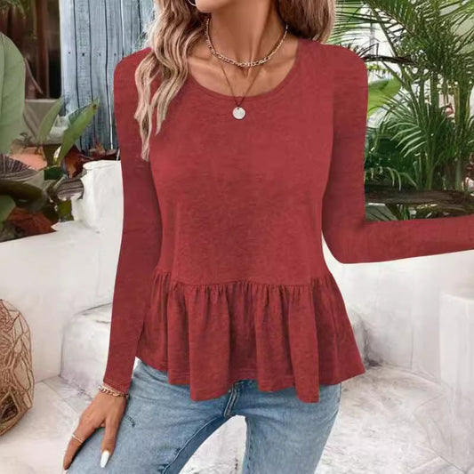 Damen Langarmshirt mit Volumen Peplum Elegant Style - IdealeKleiden