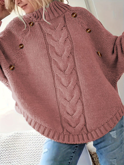 Damen Strickpullover Oversized Hochkragen Elegant