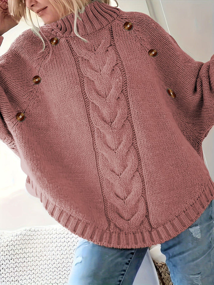 Damen Strickpullover Oversized Hochkragen Elegant