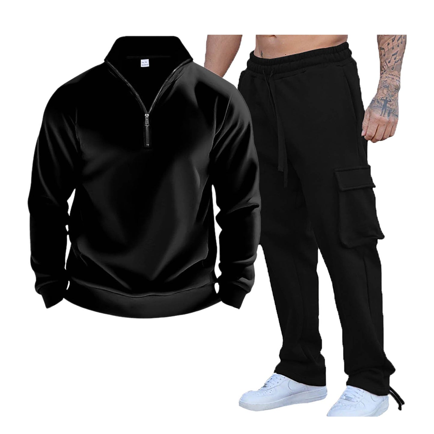 Herren Sportanzug Praktisch Zip Kragen Seiten Taschen