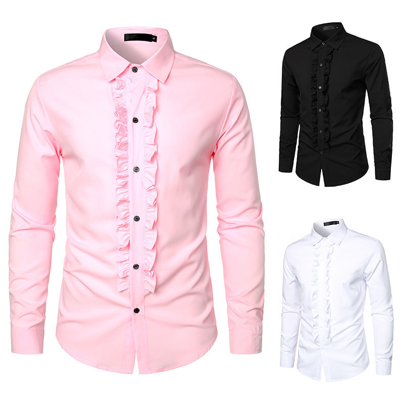 Herren Langarmhemd Elegantes Design Rüschen Knöpfe - IdealeKleiden