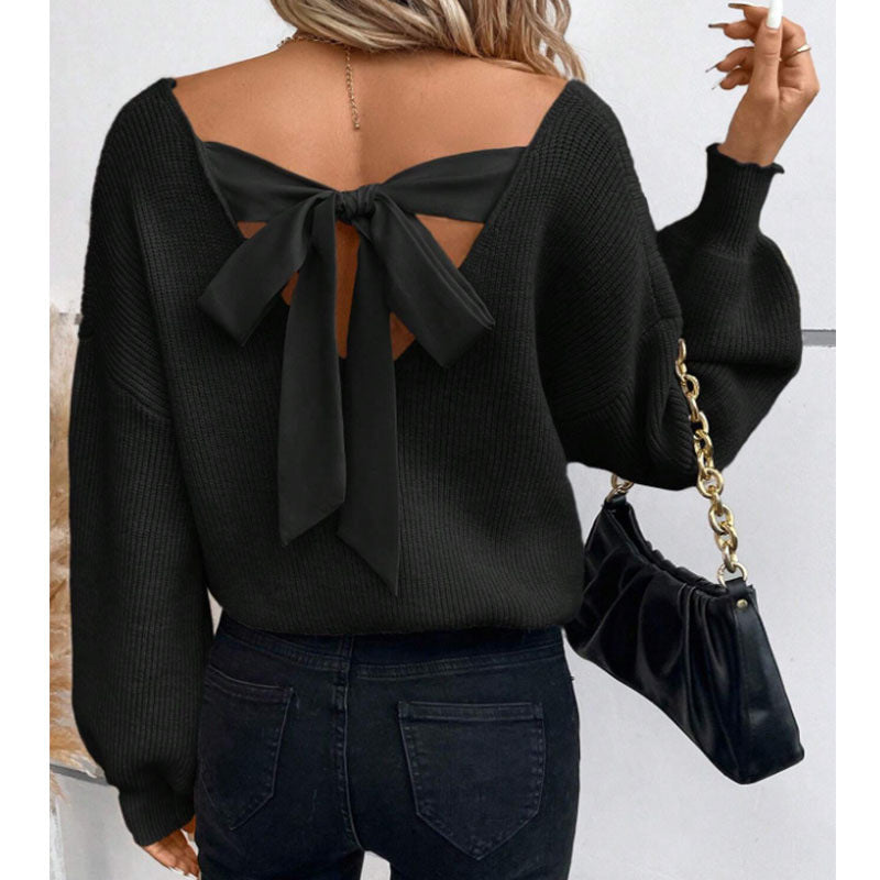 Damen Pullover mit Chic Schleife Ausschnitt