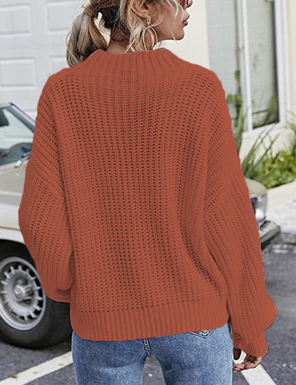 Damen Strickpullover Lässig Rundhals Großzügig