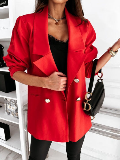 Frauen Blazer Elegant Puffärmel Hüftlang