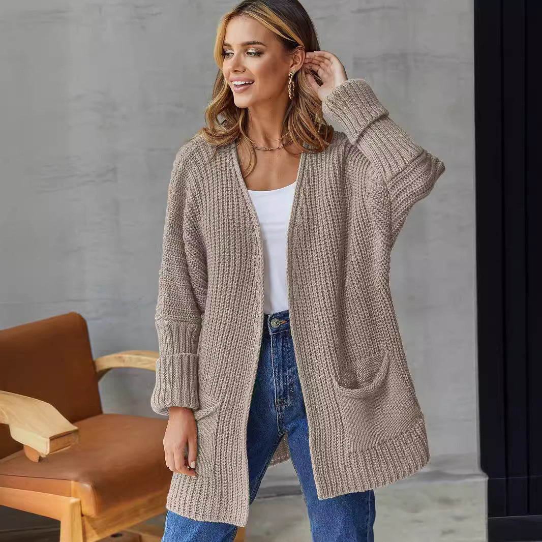 Damen Cardigan Strickweise Taschen Elegant