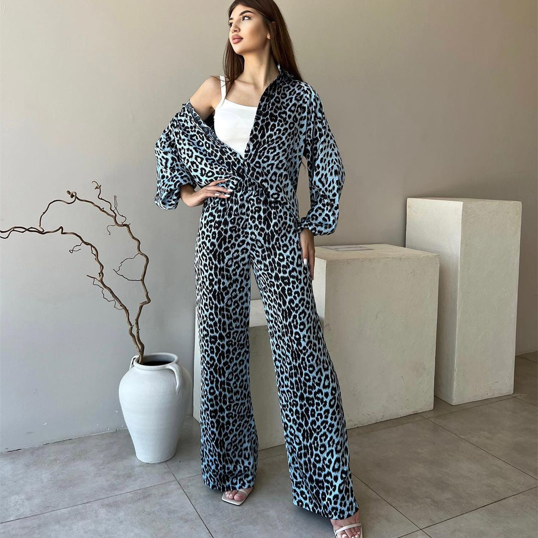 Damen Lounge-Set Leopardenmuster Elegant Komfortabel - IdealeKleiden