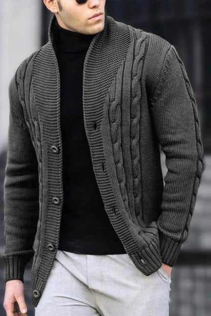 Herren Strickjacke Robust Zopfmuster Knopfverschluss