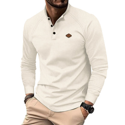 Herren Langarm-Shirt Strukturiert Modern Knöpfe