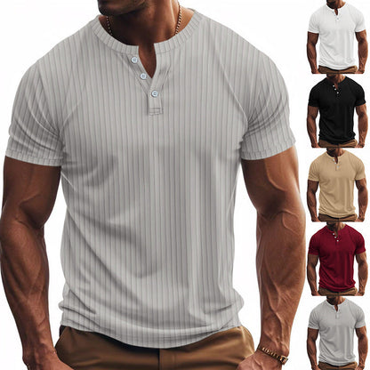 Herren Kurzarm Henley-Shirt Streifenmuster Praktisch - IdealeKleiden
