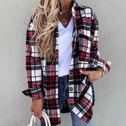 Karo Kleid Übergroß Wollig Knielang Casual