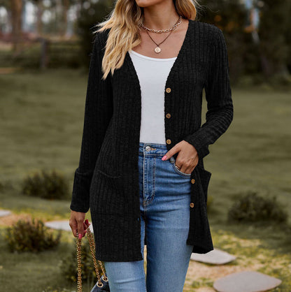 Strickjacke Damen Woll Lässig Mit Taschen