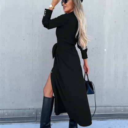 Damen Sommerkleid mit Gürtel und Seiten Schlitz