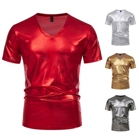Herren T-Shirt V-Ausschnitt Glanzstoff Modern Style - IdealeKleiden