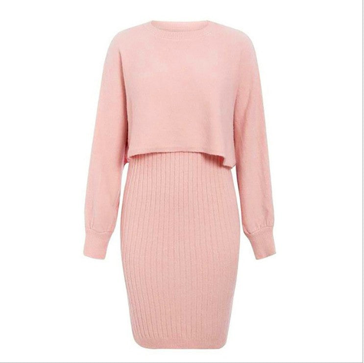 Damen Strickkleid mit Rippmuster und Kurzoberteil