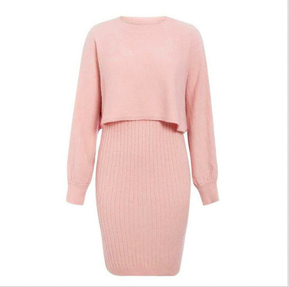 Damen Strickkleid mit Rippmuster und Kurzoberteil