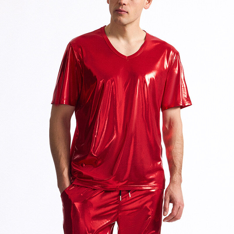 Herren T-Shirt V-Ausschnitt Glanz Optik Premium Qualität