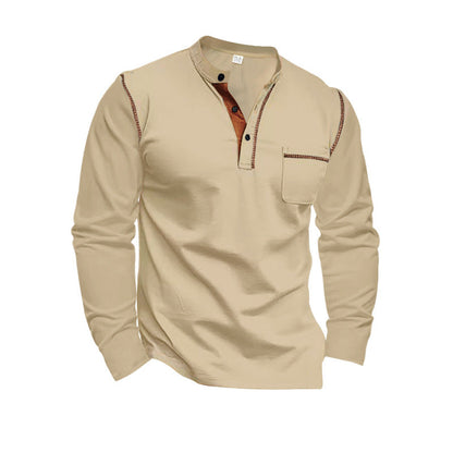 Herren Langarmshirt Lässig Stehkragen Kontrast Akzente