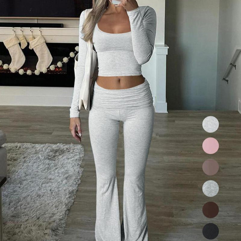 Damen Sport Set Langarm Oberteil Weite Hose - IdealeKleiden